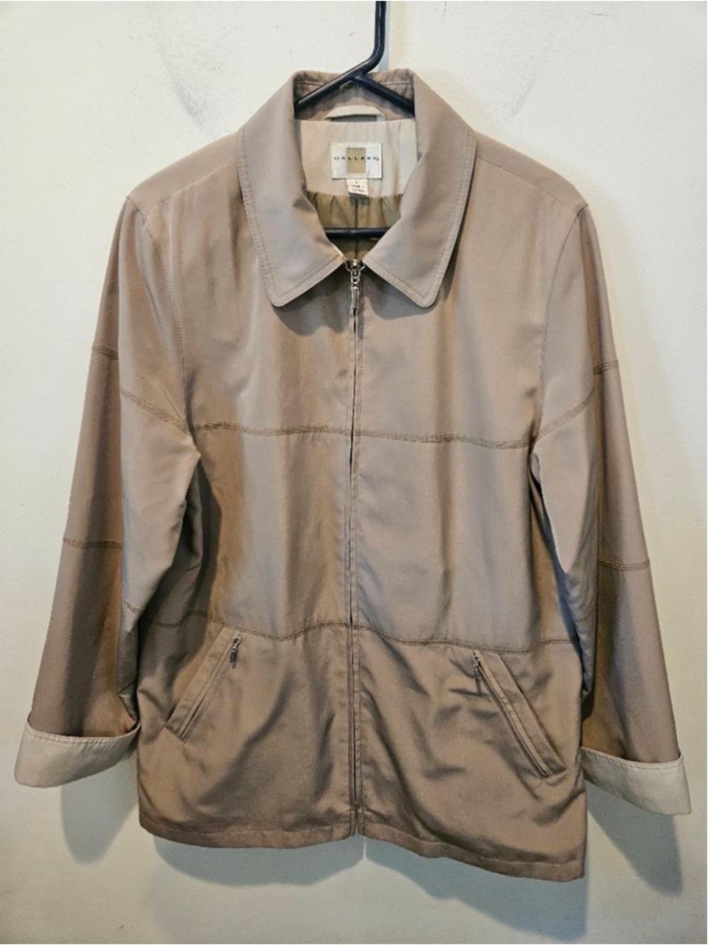 Women's GALLERY Beige Full Zip Jacket L